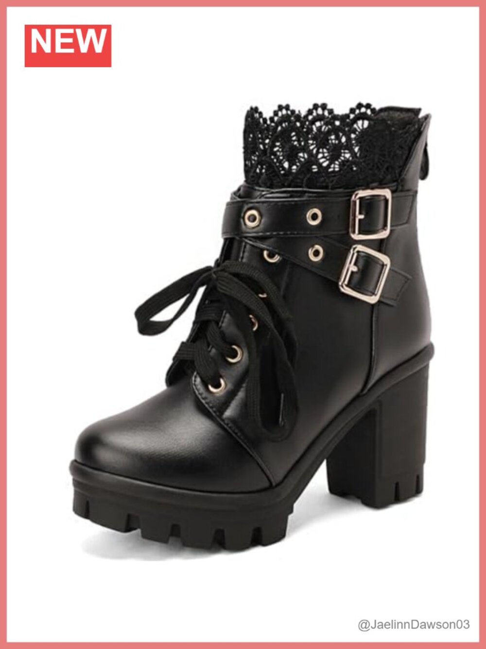PU Leather Platform Combat Boots Chunky Heel Buckle Goth Ankle Booties